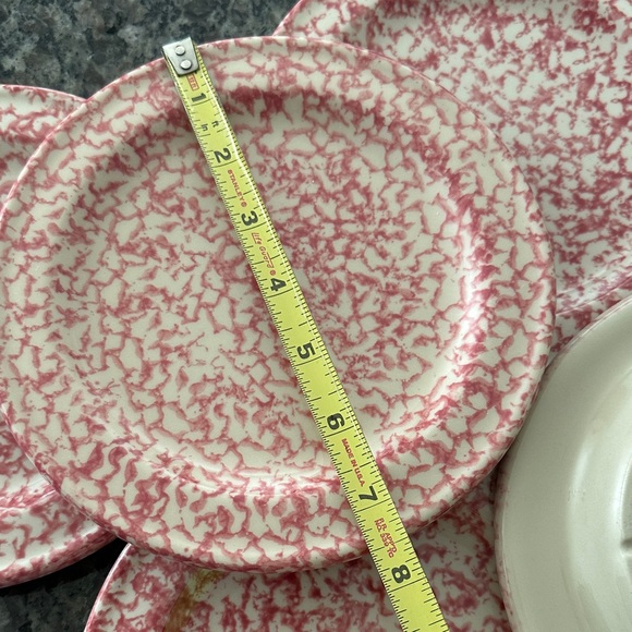 6 Roseville Spongeware Charming Pink Heart Plates Set - Picture 4 of 4